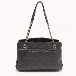 Pre Owned Chanel Black Quilted Caviar Leather CC Timeless Tote