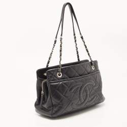 Pre Owned Chanel Black Quilted Caviar Leather CC Timeless Tote