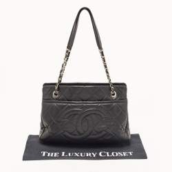 Pre Owned Chanel Black Quilted Caviar Leather CC Timeless Tote