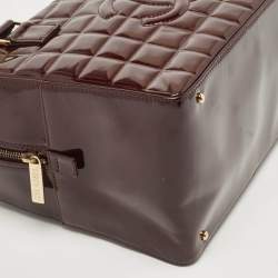 Pre Owned Chanel Red Cube Bar Quilted Patent Leather Boston Bag