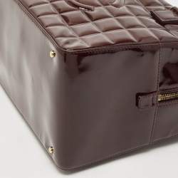 Pre Owned Chanel Red Cube Bar Quilted Patent Leather Boston Bag