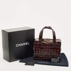 Pre Owned Chanel Red Cube Bar Quilted Patent Leather Boston Bag