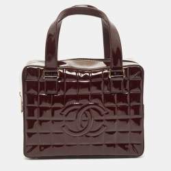 Pre Owned Chanel Red Cube Bar Quilted Patent Leather Boston Bag