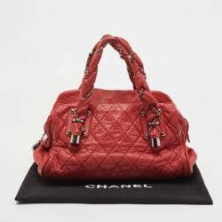 Pre Owned Chanel Red Quilted Leather Lady Braid Bowler Bag