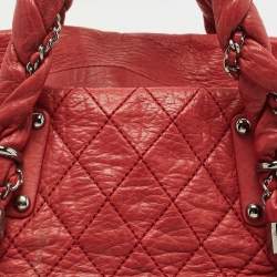 Pre Owned Chanel Red Quilted Leather Lady Braid Bowler Bag
