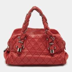 Pre Owned Chanel Red Quilted Leather Lady Braid Bowler Bag