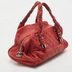 Pre Owned Chanel Red Quilted Leather Lady Braid Bowler Bag
