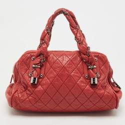 Pre Owned Chanel Red Quilted Leather Lady Braid Bowler Bag