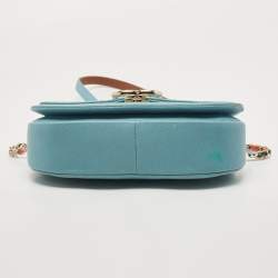 Pre Owned Chanel Light Blue Quilted Caviar Leather Small Cuba CC Flap Bag