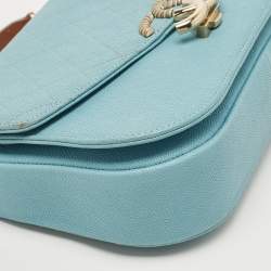 Pre Owned Chanel Light Blue Quilted Caviar Leather Small Cuba CC Flap Bag