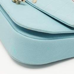 Pre Owned Chanel Light Blue Quilted Caviar Leather Small Cuba CC Flap Bag