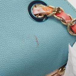 Pre Owned Chanel Light Blue Quilted Caviar Leather Small Cuba CC Flap Bag