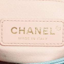 Pre Owned Chanel Light Blue Quilted Caviar Leather Small Cuba CC Flap Bag