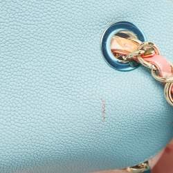 Pre Owned Chanel Light Blue Quilted Caviar Leather Small Cuba CC Flap Bag