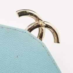 Pre Owned Chanel Light Blue Quilted Caviar Leather Small Cuba CC Flap Bag