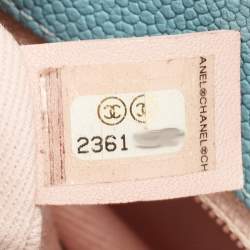 Pre Owned Chanel Light Blue Quilted Caviar Leather Small Cuba CC Flap Bag