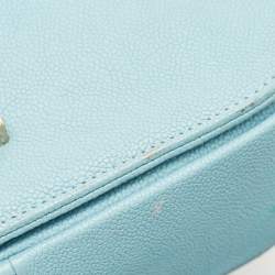 Pre Owned Chanel Light Blue Quilted Caviar Leather Small Cuba CC Flap Bag