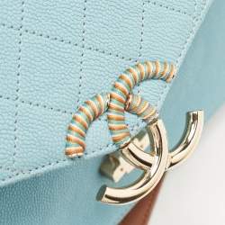Pre Owned Chanel Light Blue Quilted Caviar Leather Small Cuba CC Flap Bag
