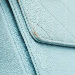 Pre Owned Chanel Light Blue Quilted Caviar Leather Small Cuba CC Flap Bag
