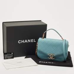 Pre Owned Chanel Light Blue Quilted Caviar Leather Small Cuba CC Flap Bag