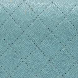 Pre Owned Chanel Light Blue Quilted Caviar Leather Small Cuba CC Flap Bag