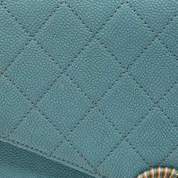 Pre Owned Chanel Light Blue Quilted Caviar Leather Small Cuba CC Flap Bag