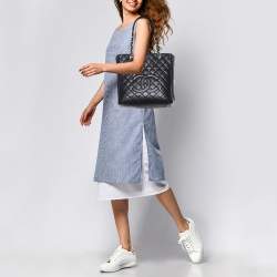 Pre Owned Chanel Black Quilted Caviar Leather XL Petite Shopping Tote