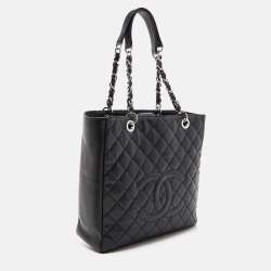 Pre Owned Chanel Black Quilted Caviar Leather XL Petite Shopping Tote