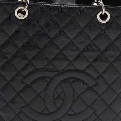 Pre Owned Chanel Black Quilted Caviar Leather XL Petite Shopping Tote