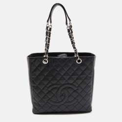 Chanel Black Quilted Caviar Leather XL Petite Shopping Tote Chanel