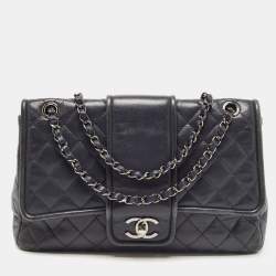 Pre Owned Chanel Navy Blue Quilted Leather Elementary Chic Flap Bag