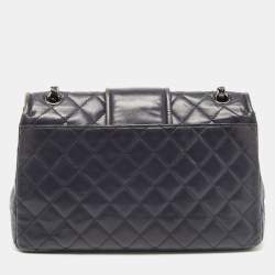 Pre Owned Chanel Navy Blue Quilted Leather Elementary Chic Flap Bag