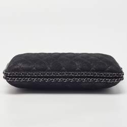 Pre Owned Chanel Black Quilted Iridescent Suede Chain Around Clutch