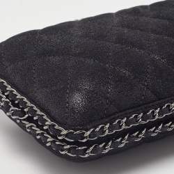 Pre Owned Chanel Black Quilted Iridescent Suede Chain Around Clutch