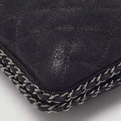 Pre Owned Chanel Black Quilted Iridescent Suede Chain Around Clutch