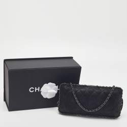 Pre Owned Chanel Black Quilted Iridescent Suede Chain Around Clutch