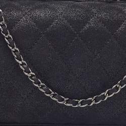 Pre Owned Chanel Black Quilted Iridescent Suede Chain Around Clutch