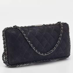 Pre Owned Chanel Black Quilted Iridescent Suede Chain Around Clutch