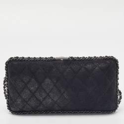 Pre Owned Chanel Black Quilted Iridescent Suede Chain Around Clutch