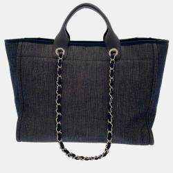 Chanel Black Canvas Large Deauville Tote Bag
