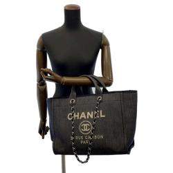 Chanel Black Canvas Large Deauville Tote Bag