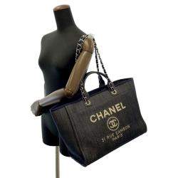 Chanel Black Canvas Large Deauville Tote Bag
