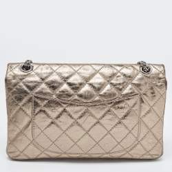 Pre Owned Chanel Metallic Quilted Aged Leather Reissue 2.55 Classic 226 Flap Bag