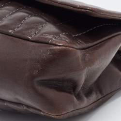 Pre Owned Chanel Brown Vertical Quilted Leather Medium Flap Bag