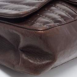 Pre Owned Chanel Brown Vertical Quilted Leather Medium Flap Bag