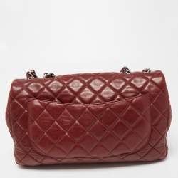 Pre Owned Chanel Red Quilted Leather Jumbo Classic Single Flap Bag