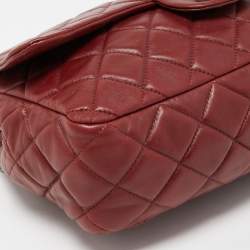 Pre Owned Chanel Red Quilted Leather Jumbo Classic Single Flap Bag