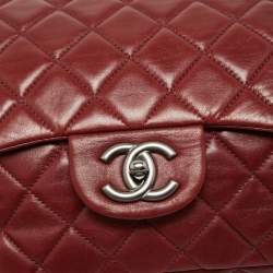 Pre Owned Chanel Red Quilted Leather Jumbo Classic Single Flap Bag