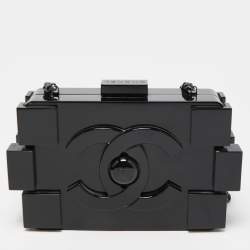 Pre Owned Chanel Black Plexiglass Boy Brick Lego Clutch