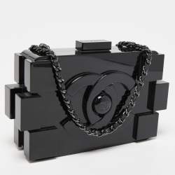 Pre Owned Chanel Black Plexiglass Boy Brick Lego Clutch